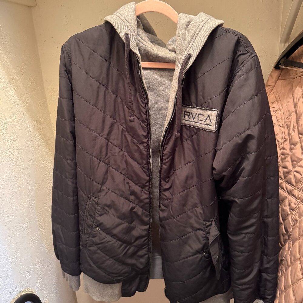 RVCA Reversible Zip Hoodie Jacket – Gray Quilted Lined – Men’s Large